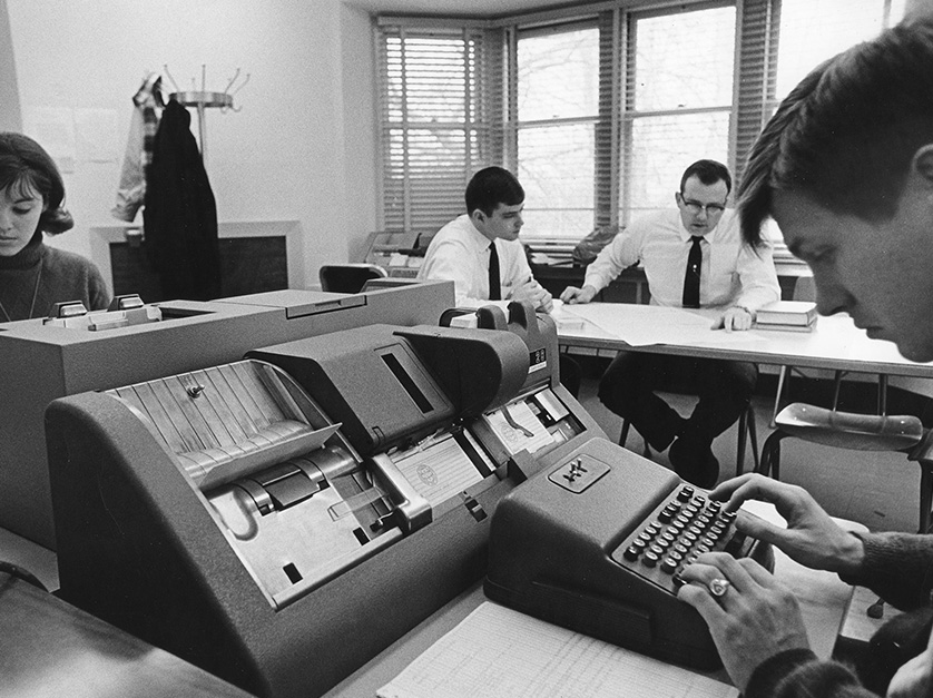Students working with cutting edge technology in the 1960's.