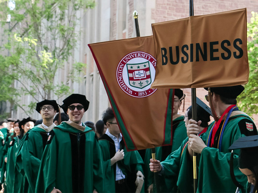 students in commencement procession