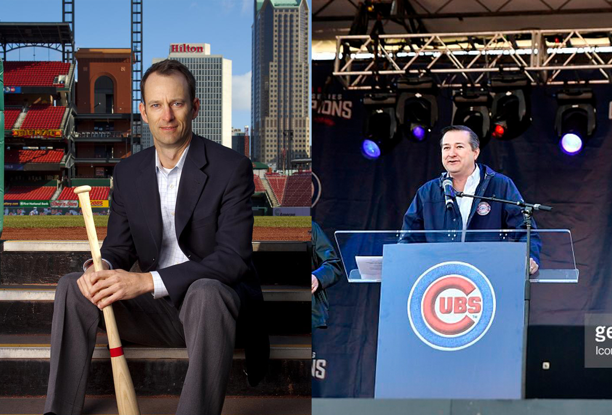 Left: Bill DeWitt III, president of the St. Louis Cardinals, and right: Tom Ricketts, chairman of the Chicago Cubs.