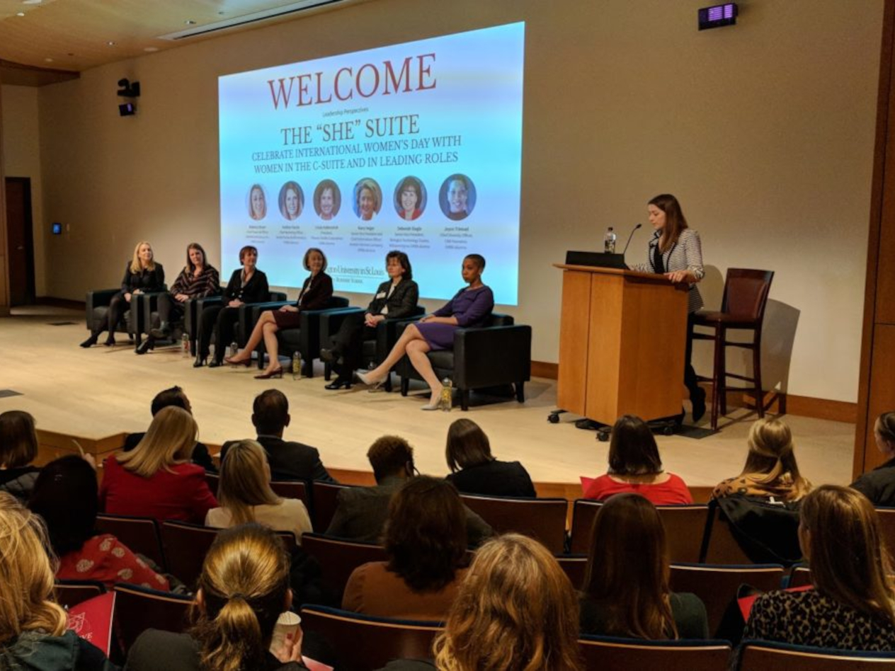 A scene from WashU Olin’s celebration of International Women’s Day in 2018 with our She Suite event.