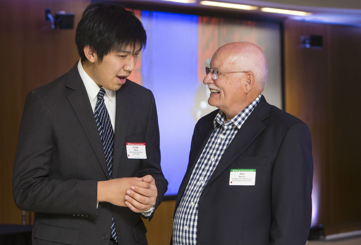 National Council member and BSBA ’64 Don Dorsey with Frank Duan, BSBA ’16, recipient of the Donald and Lydia Dorsey Scholarship.