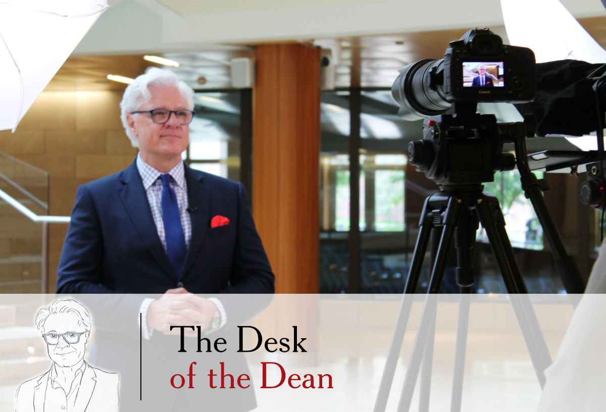 Dean Mark Taylor records a video address in Frick Forum