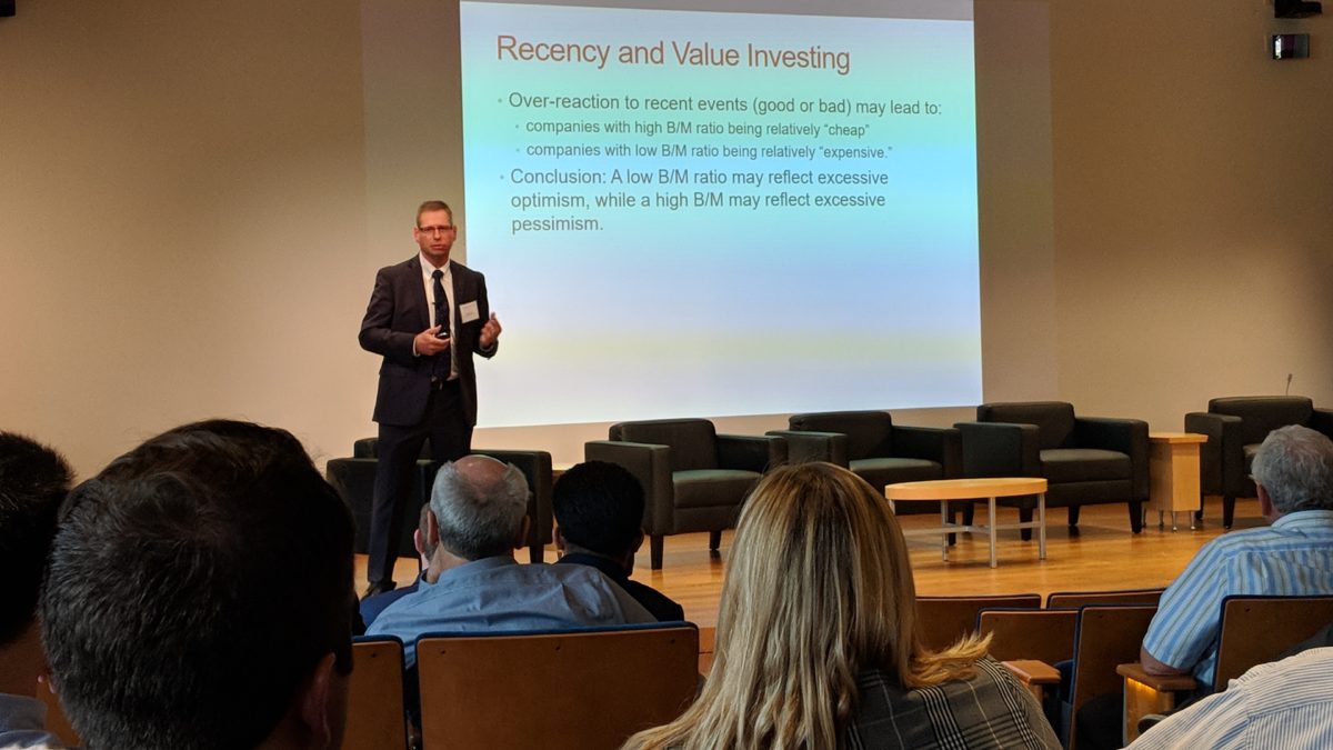 Ohad Kadan, H. Frederick Hagemann, Jr. Professor of Finance, conducting a summary of research in finance for attendees at the third annual wealth and asset management conference at Olin.