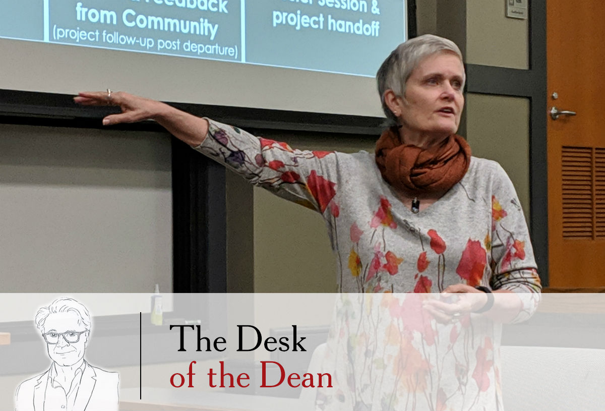 Judi McLean Parks presents at a recent “lunch-and-learn” for Olin staff and faculty.
