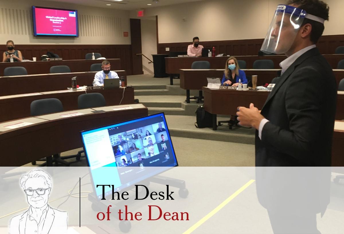 Peter Boumgarden teaches a class to incoming EMBA students on September 14, 2020