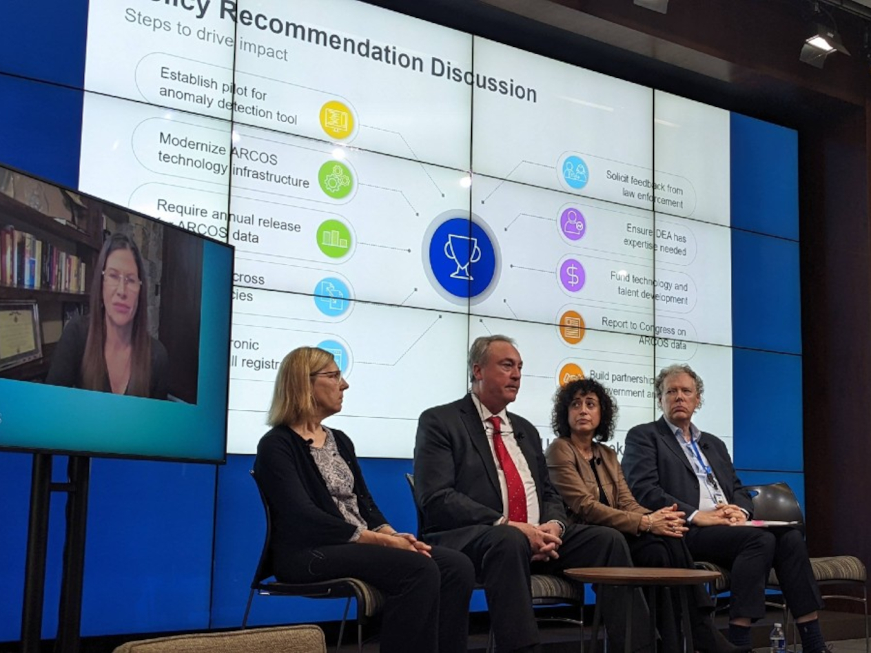 Members of the 2021-22 Olin Brookings Commission present policy recommendations to an audience at the Brookings Institution on April 27, 2022.
