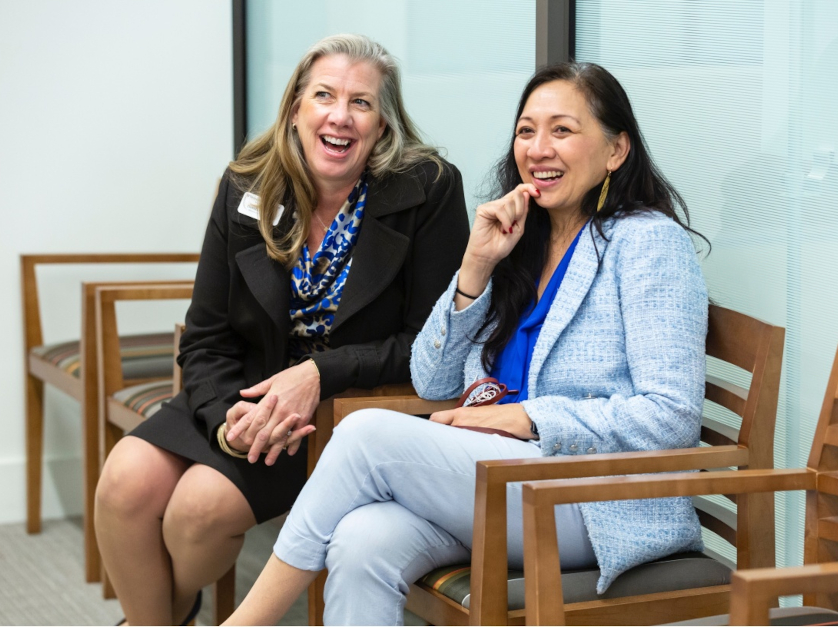 Dorothy Kittner, left, who also serves as interim director of the Olin career center, with Anna Gonzalez, WashU’s vice chancellor for student affairs.