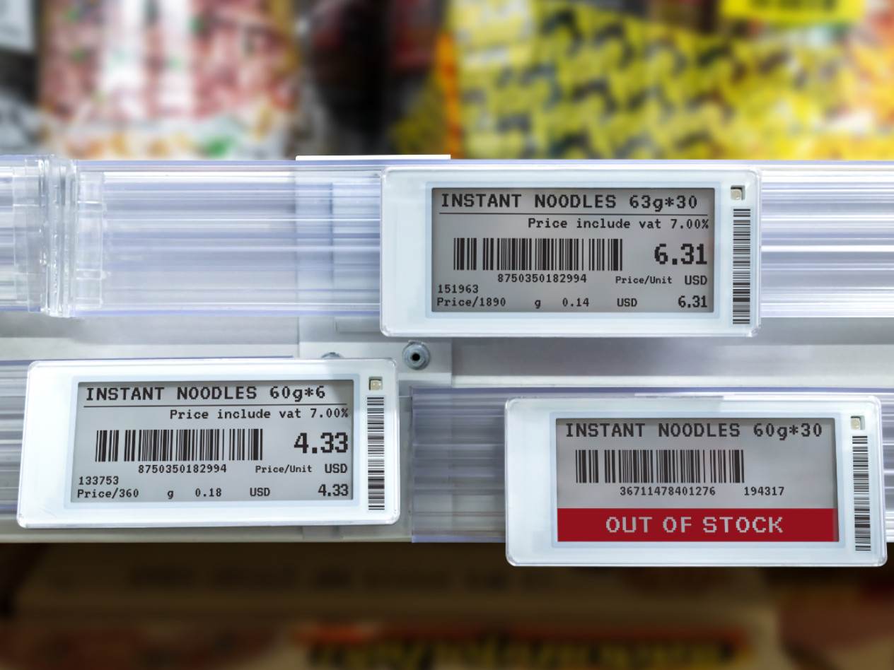 Electronic shelf labels at a grocery store