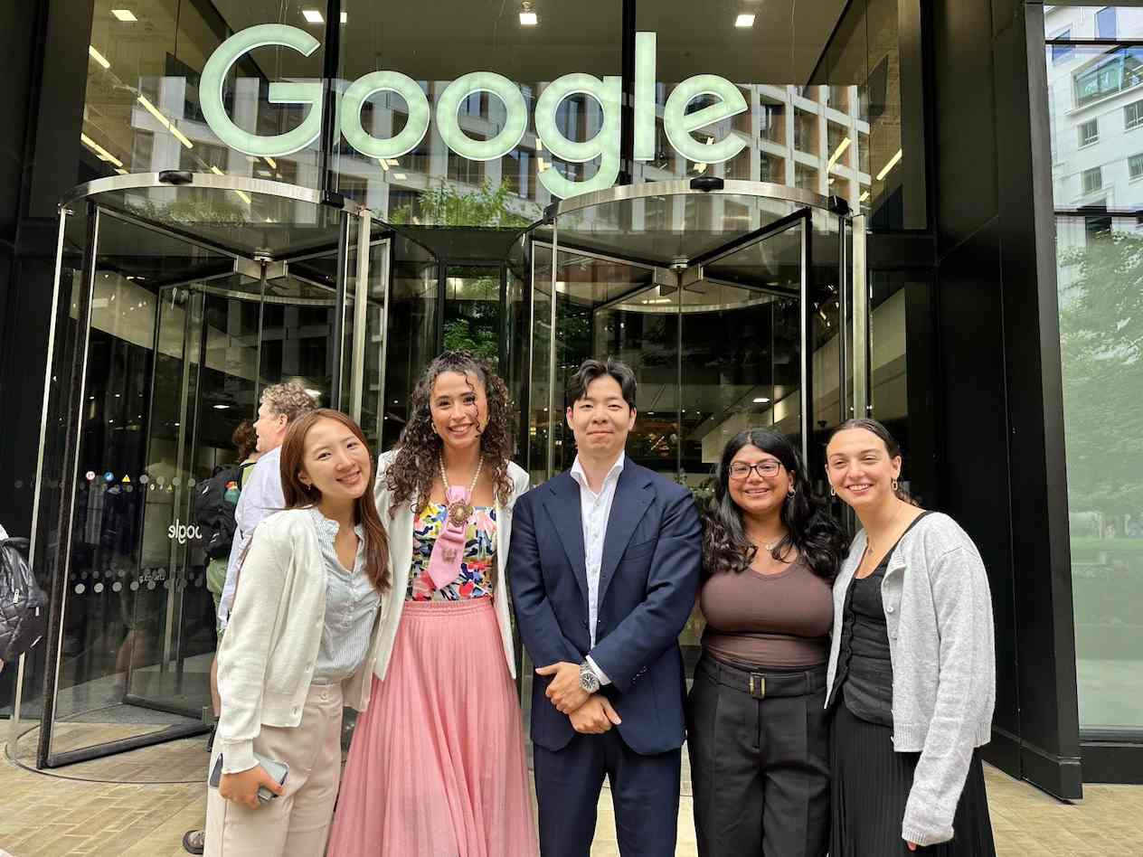 Students outside Google in London