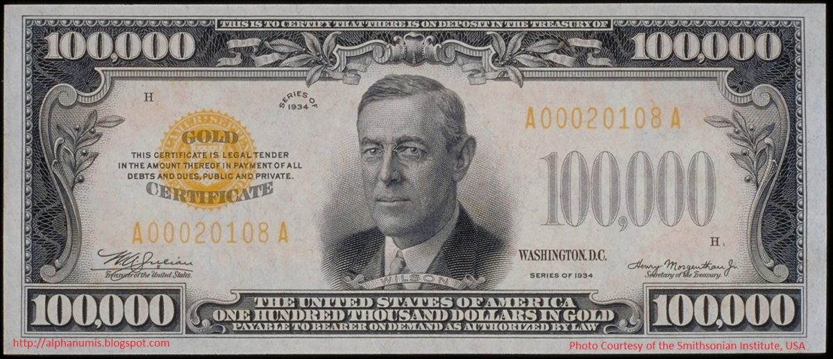 $100,000 Gold Certificate Note