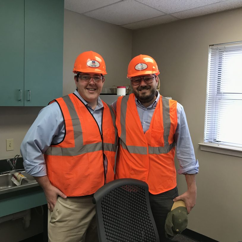 JT Peters (left), and Danny Orthwein during tour of Union Pacific’s major intermodal terminal in Marion, Arkansas in May.