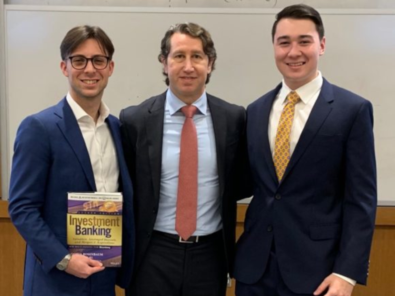 Josh Rosenbaum, head of industrials & diversified services at RBC, and the WUIB presidents, Luis Vazquez-Ugalde and Jonathan Severns, connect after the author talk.