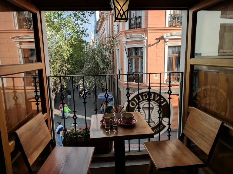 The view from the coffee shop is quaint, and the drinks are delicious.