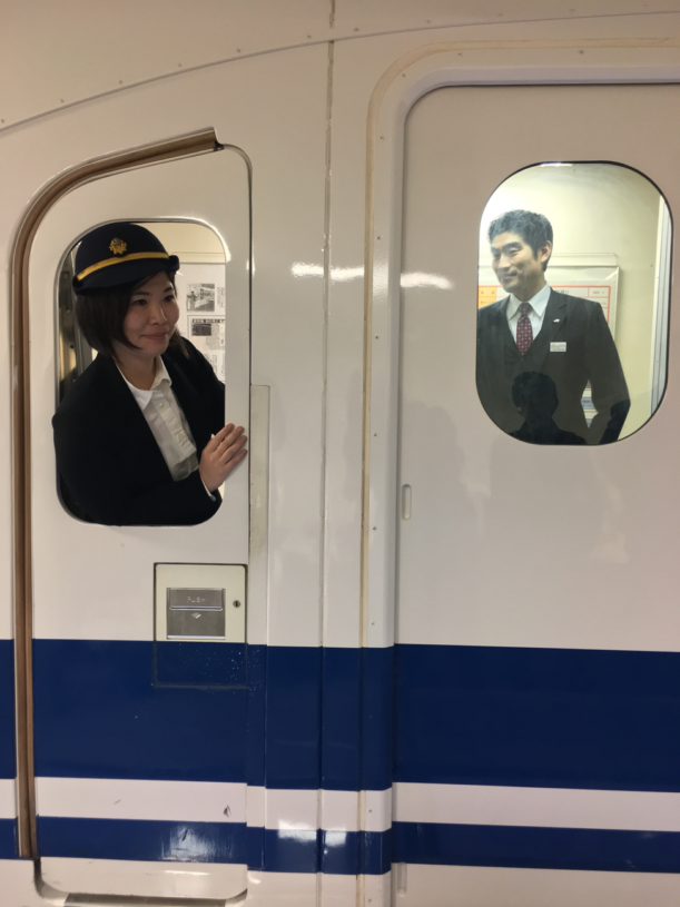 Risa Tawase learning how to be a conductor on the Japanese bullet train.