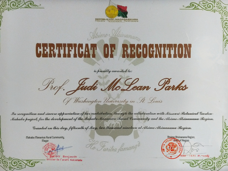 Certificate from Malagasy government