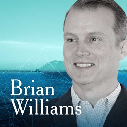 Brian Williams headshot superimposed on the On Principle aquamarine-colored background